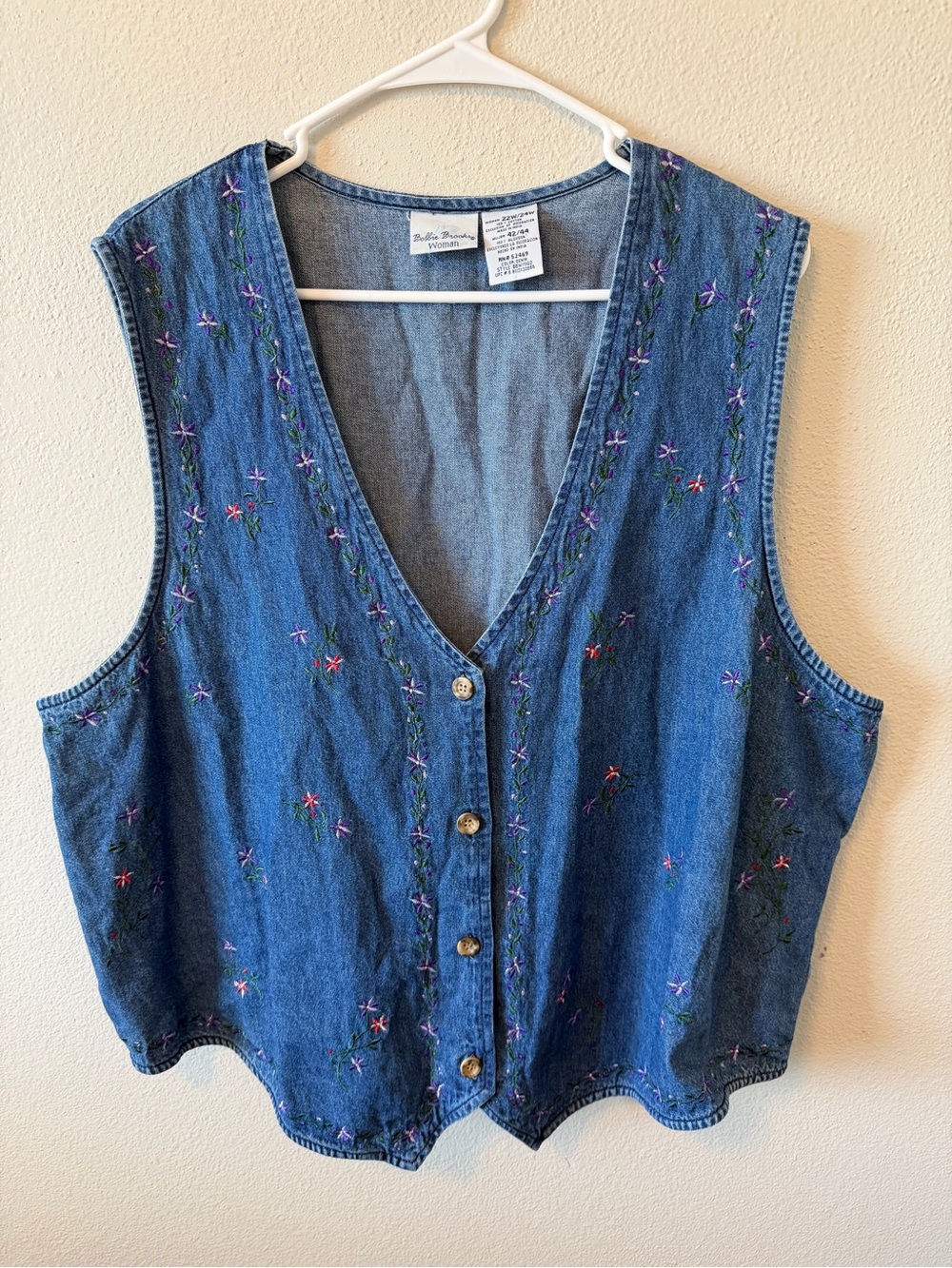 Bobbie Brooks Vintage 90s Embroidered Floral Denim Vest Plus Teacher Butter Mom
